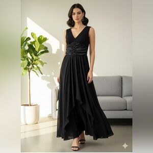 Elegant Hi - Low Vintage Sleeveless Dress, Union Label